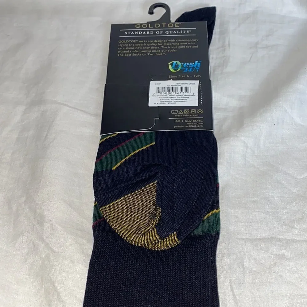 GOLD TOE Midnight Rep StripeCrew Socks-6-12.5 NWT